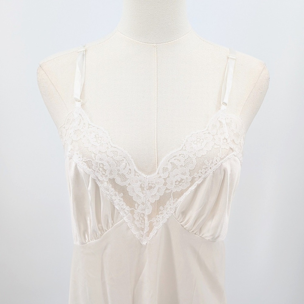 Vintage Wondermaid Nylon Slip Dress Lace Trim Ivory Midi Nightgown Size 36‎